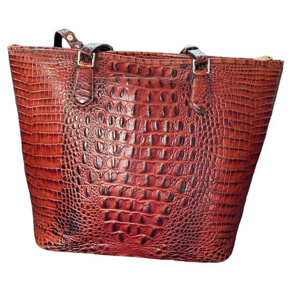Brahmin Brown Leather Reptile Hand Tote W/Matching Wallet 2pc - Picture 12 of 13